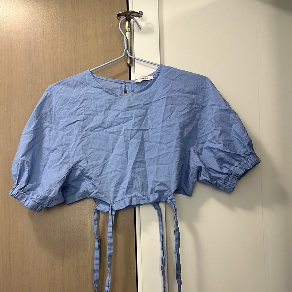 Blue Bib Collar Crop Blouse